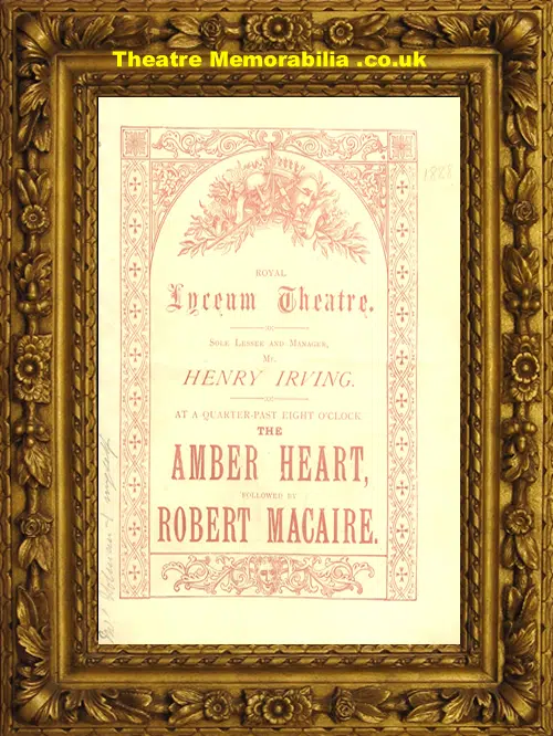 London Royal Lyceum Theatre - Amber Heart - 1888
