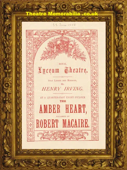 London Royal Lyceum Theatre – Amber Heart – 1888