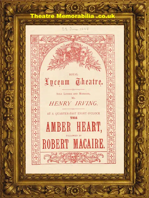 London Royal Lyceum Theatre - Amber Heart - 1888