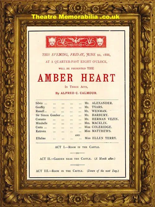 London Royal Lyceum Theatre - Amber Heart - 1888