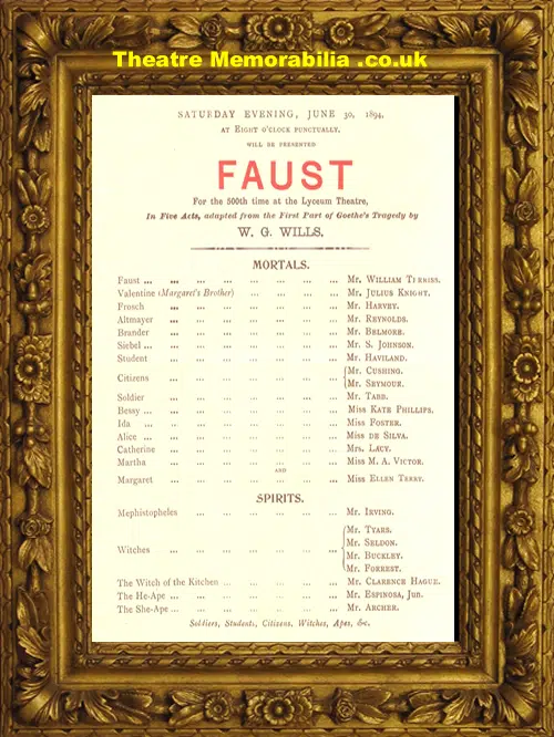 London Royal Lyceum Theatre - Faust 500th Performance - 1894