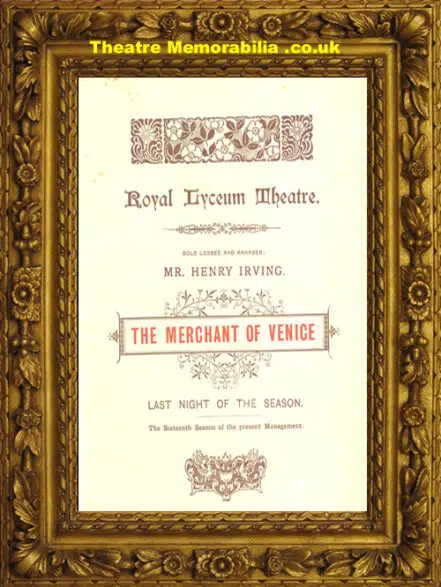 London Royal Lyceum Theatre – Merchant Of Venice – 1894