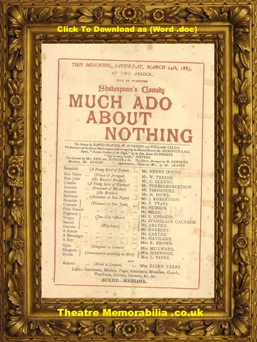 London Royal Lyceum Theatre - Much Ado About Nothing - 1883