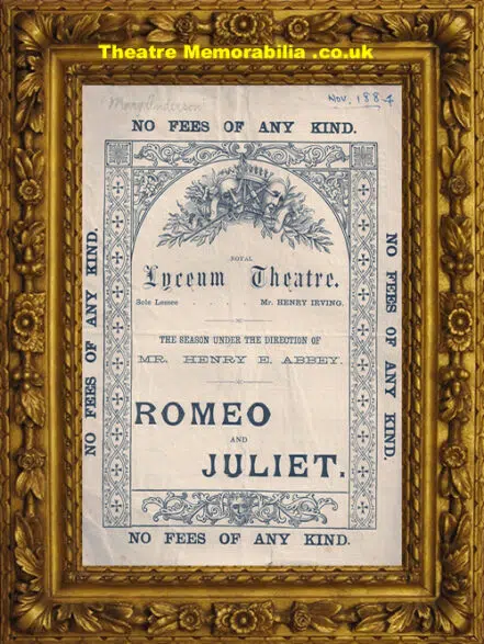 London Royal Lyceum Theatre – Romeo & Juliet – 1884