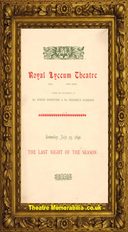 London Royal Lyceum Theatre – School For Scandal – 1896