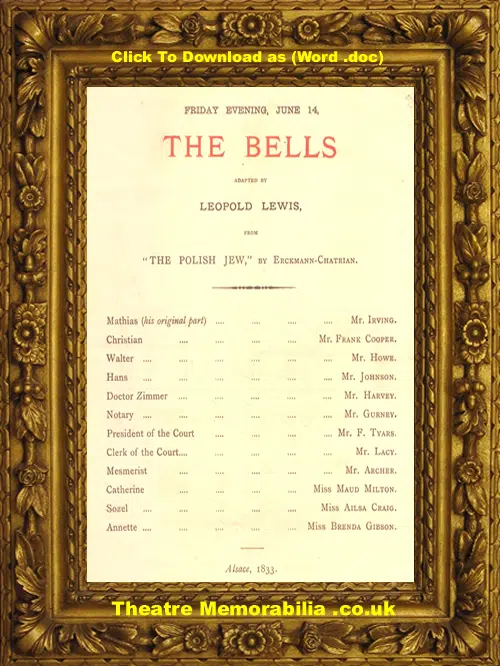 London Royal Lyceum Theatre - The Bells - 1894
