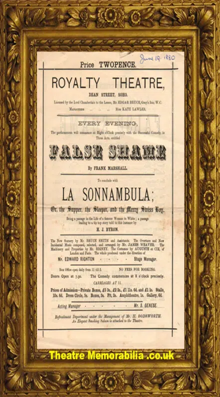 London Royalty Theatre – La Sonnambula – 1880