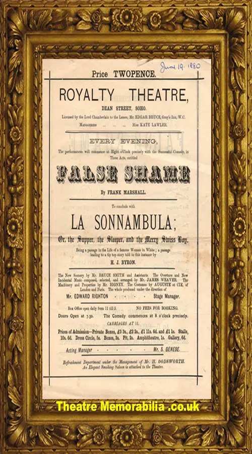 London Royalty Theatre - La Sonnambula - 1880