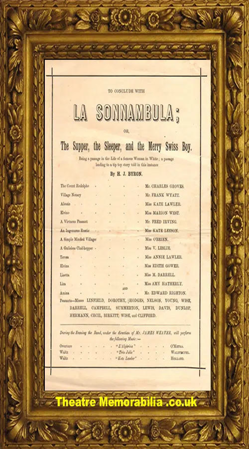 London Royalty Theatre - La Sonnambula - 1880