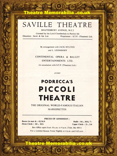 London Saville Theatre - Podrecca's Piccoli Theatre 1954