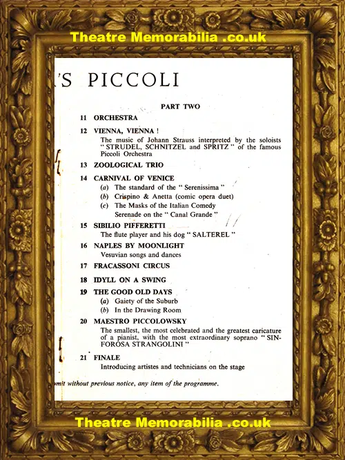 London Saville Theatre - Podrecca's Piccoli Theatre 1954