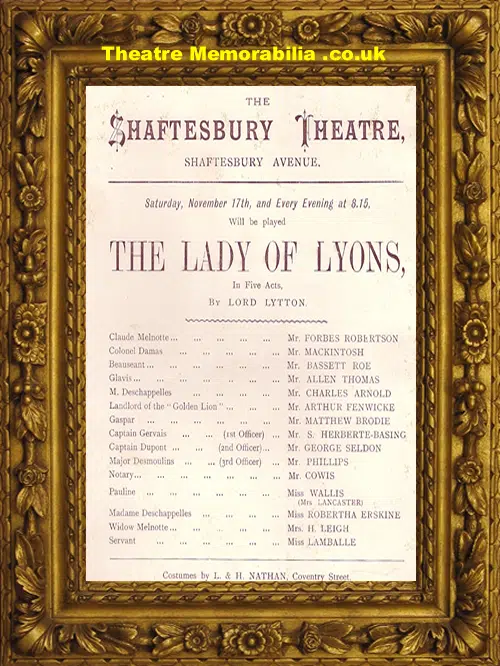 London Shaftesbury Theatre - Lady Of Lyons - 1888