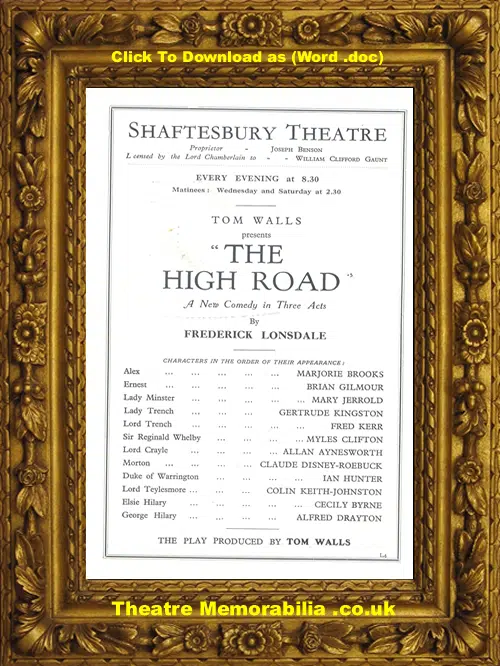 London Shaftesbury Theatre - The High Road - 1940's