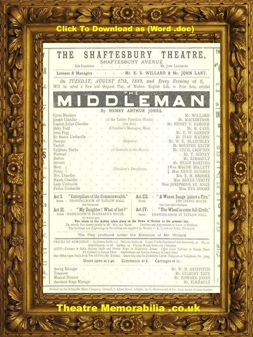 London Shaftesbury Theatre - The Middleman - 1889