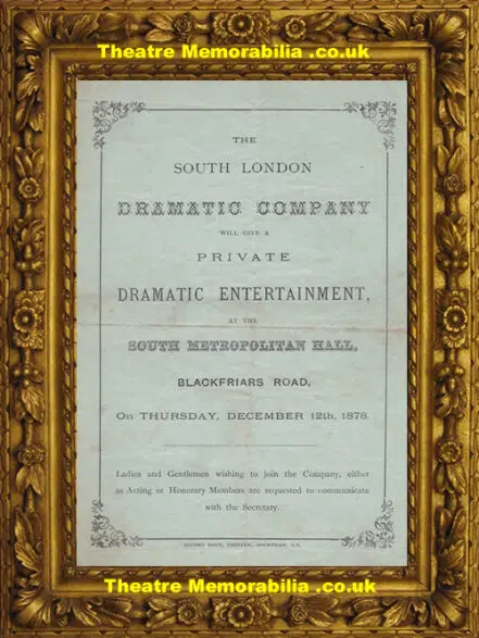 London South Metropolitan Hall Theatre – Box and Cox – 1878