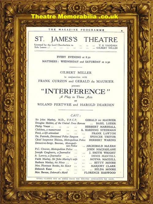 London St James Theatre - Interference - 1927 Gerald Du Maurier