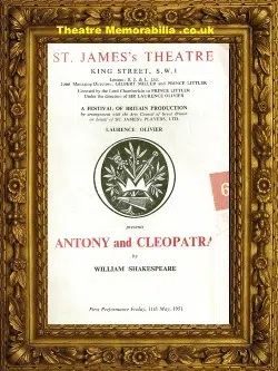 London St James’s Theatre – Anthony And Cleopatra – 1951