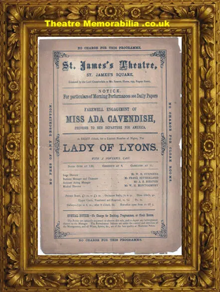 London St James’s Theatre – Lady Of Lyons – 1877