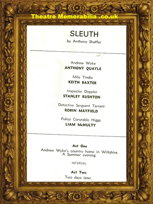 London St Martins Theatre - Sleuth - 1960s - Anthony Quayle
