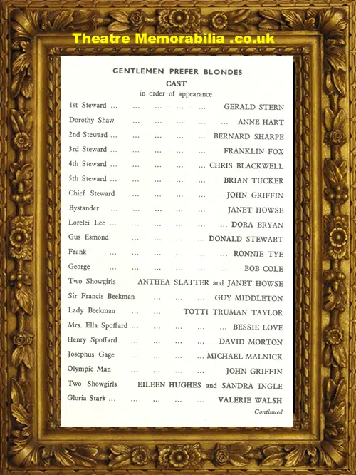 London Strand Theatre - Gentlemen Prefer Blondes 1962 Dora Bryan