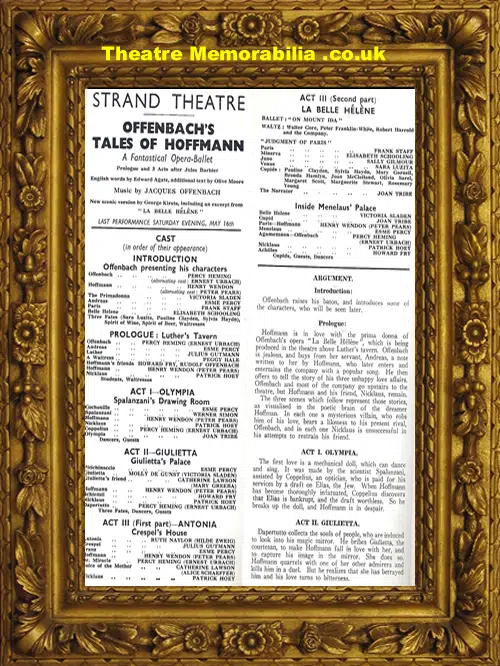 London Strand Theatre - Offenbach Tales Of Hoffmann Opera - 1942