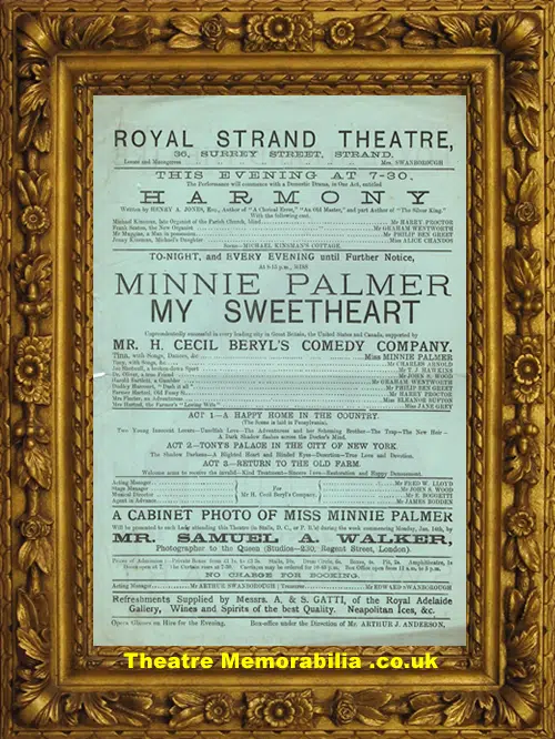 London Strand Theatre - Sweetheart - 1884
