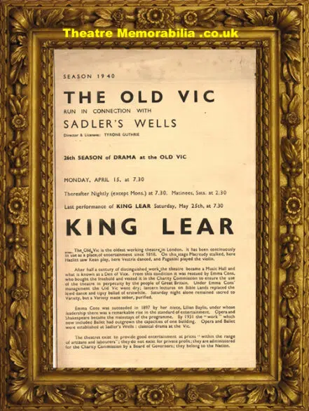 London The Old Vic – King Lear – 1940 – John Gielgud