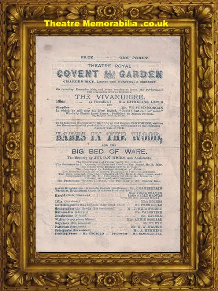 London Theatre Royal Covent Garden – Babes In The Wood – 1875