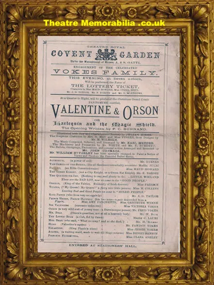London Theatre Royal Covent Garden – Valentine & Orson – 1878
