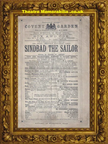 London Theatre Royal Covent Garden – Sinbad The Sailor – 1875