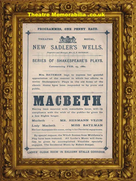 London Theatre Royal New Sadler’s Wells – Macbeth – 1880