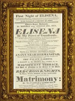 London Theatre Royal Richmond – Elisena – 1817