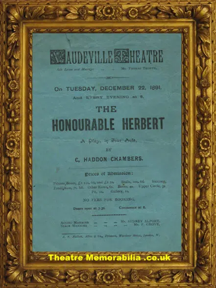 London Vaudeville Theatre – Honourable Herbert – 1891