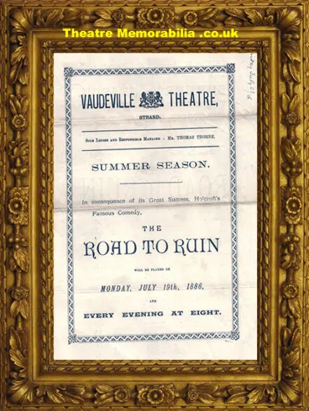 London Vaudeville Theatre – Road To Ruin – 1886
