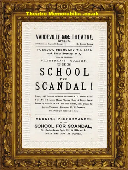 London Vaudeville Theatre – School For Scandal – 1882