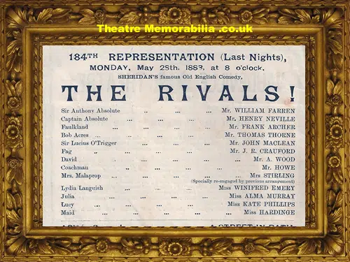 London Vaudeville Theatre - The Rivals - 1883