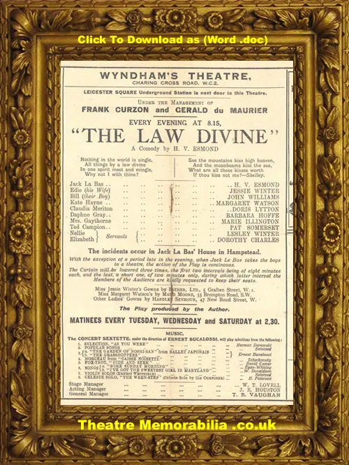 London Wyndham's Theatre - The Law Devine - 1919