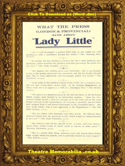 Manchester Earlestown Hippodrome Theatre - Lady Little - 1914