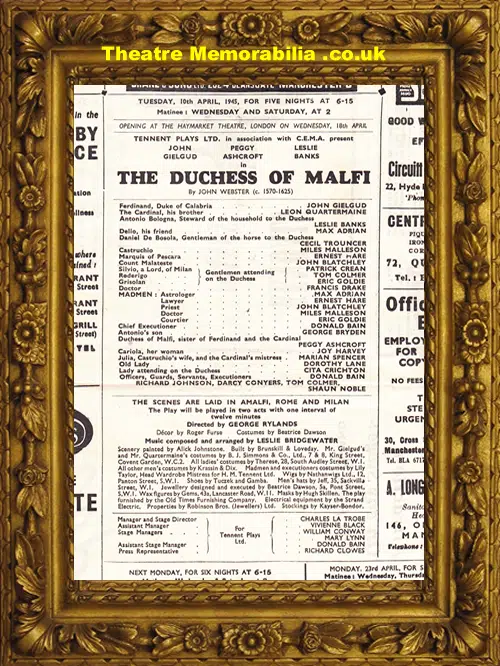 Manchester Opera House - Duchess Of Malfi - 1945 - John Gielgud
