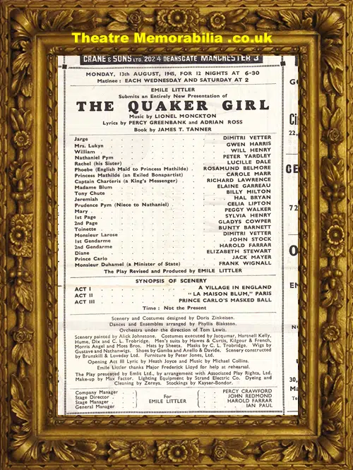 Manchester Opera House - Quaker Girl - 1945