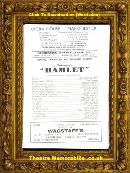 Manchester Opera House Theatre – Hamlet 1930’s