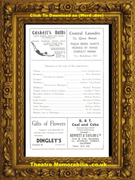 Manchester Opera House Theatre – Romeo and Juliet 1930’s