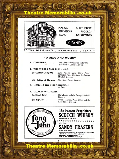 Manchester Opera House Theatre - Words and Music - 1959