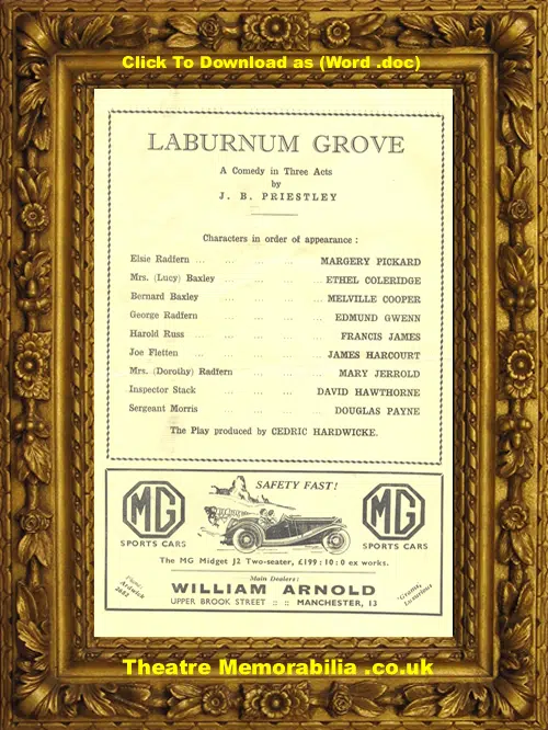 Manchester Palace Theatre - Laburnum Grove - 1933