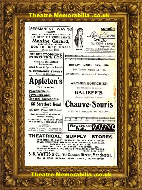 Manchester Prince's Theatre - Balieff's Chauve Souris - 1926