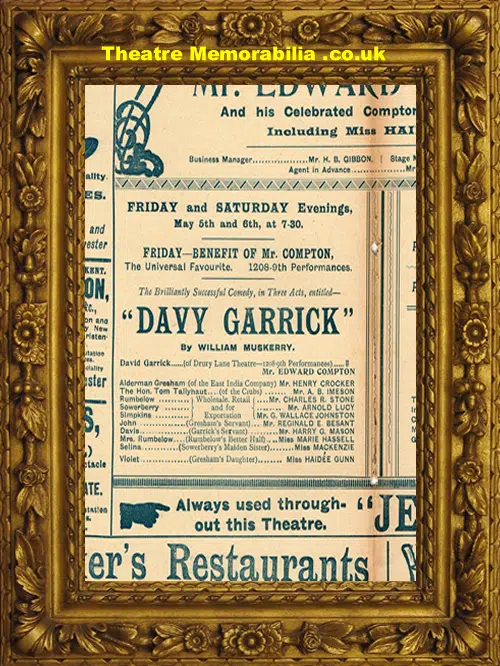 Manchester Princes Theatre - Davy Garrick - 1905