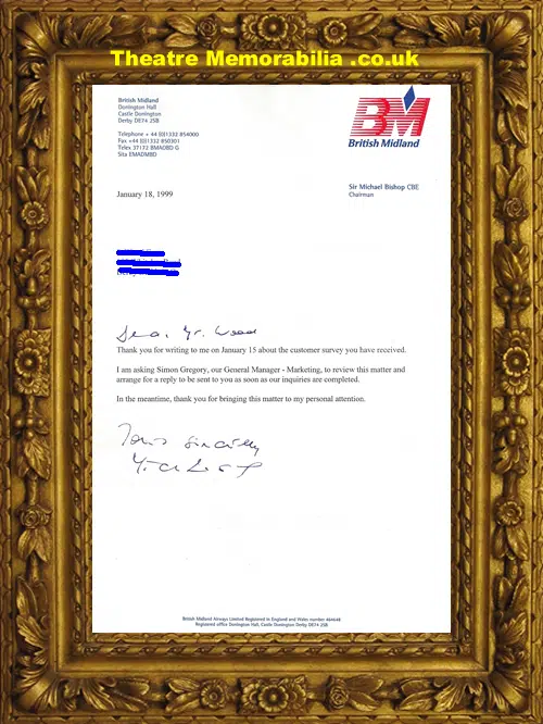 Michael Bishop - Chairman British Midland Airways - Letter 1999