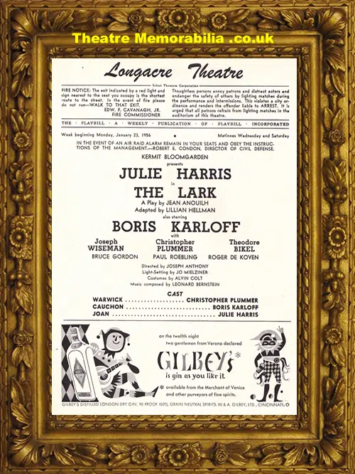 New York Longacre Theatre - The Lark - 1956 Christopher Plummer