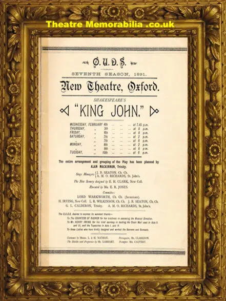 OVDS Theatre – Shakespeare’s King John – 1891 – Irving