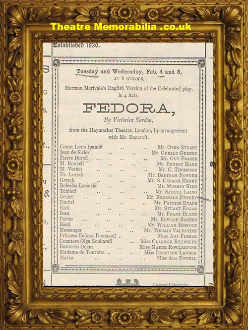 Oxford New Theatre - Fedora - 1896